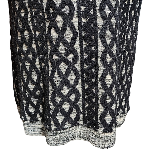 ANTHROPOLOGIE MOTH Black White Wool Blend 3/4 Sleeve Geometric Midi Dress Medium - Picture 4 of 16